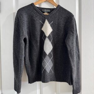 Y2K Vintage Banana Republic Charcoal Argyle V-Neck Sweater 100% Merino Wool